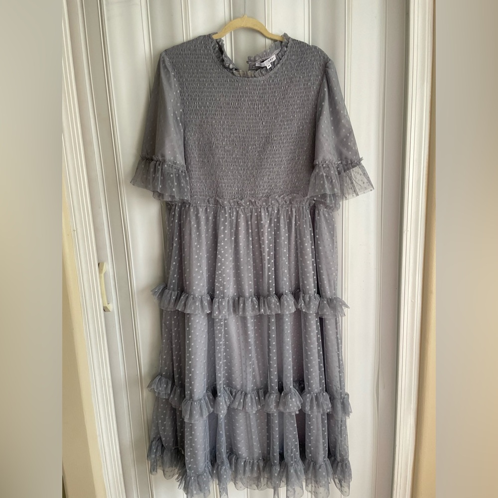 Elegant Gray Ruffled Dress